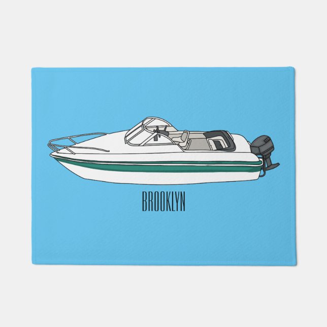Motorboat cartoon illustration  doormat (Front)