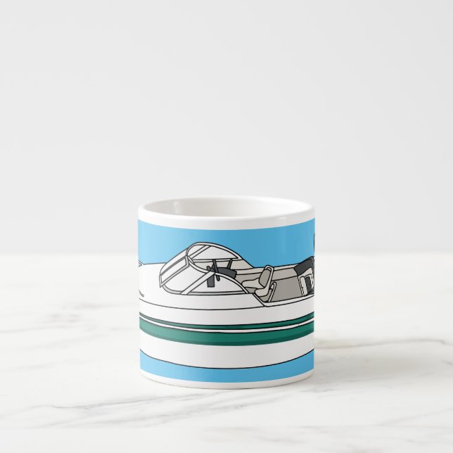 Motorboat cartoon illustration espresso cup (Front)