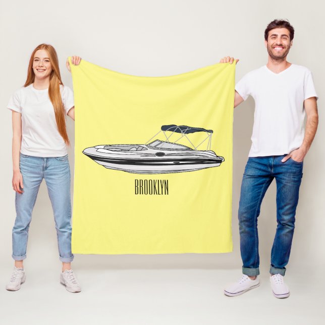 Motorboat cartoon illustration fleece blanket (In Situ)