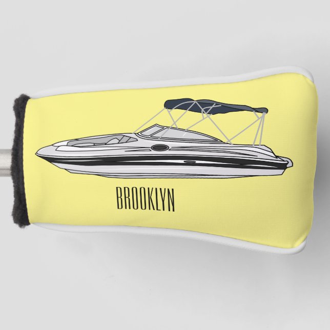 Motorboat cartoon illustration golf head cover (Front)