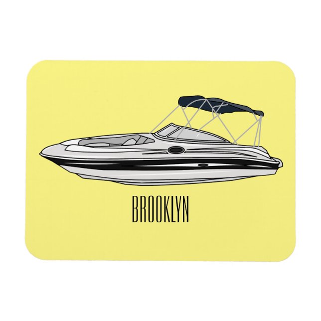 Motorboat cartoon illustration magnet (Horizontal)