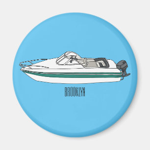 Motorboat cartoon illustration magnet