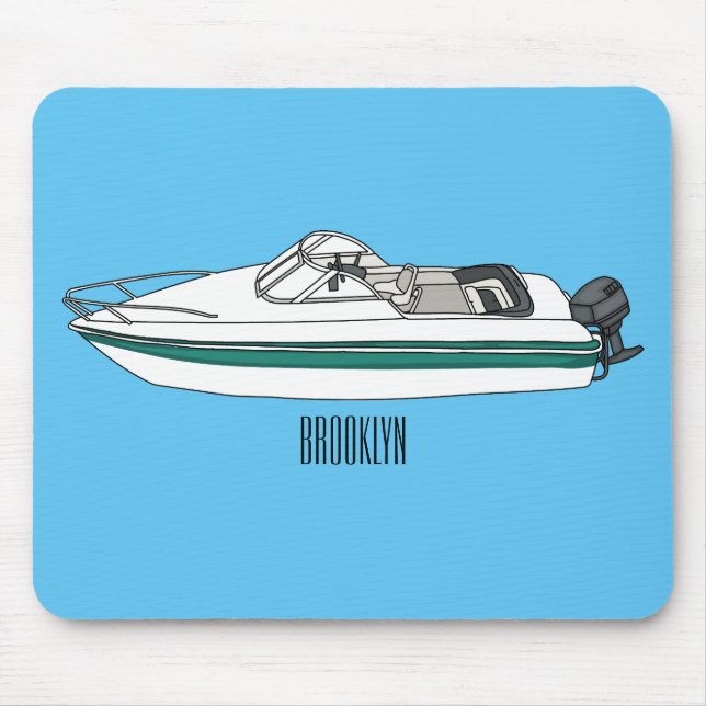 Motorboat cartoon illustration  mouse pad (Front)