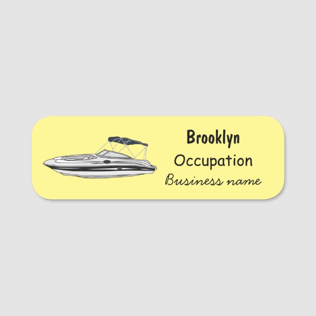 Motorboat cartoon illustration name tag (Front)