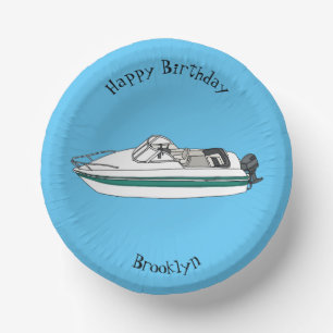 Motorboat cartoon illustration paper plate
