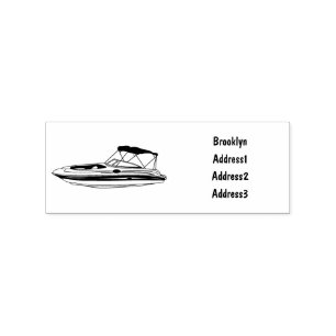 Motorboat cartoon illustration rubber stamp