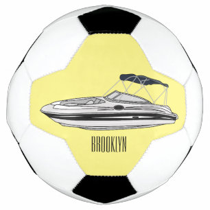 Motorboat cartoon illustration soccer ball