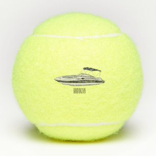 Motorboat cartoon illustration tennis balls