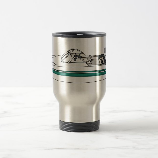 Motorboat cartoon illustration travel mug (Center)