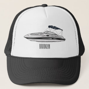 Motorboat cartoon illustration trucker hat