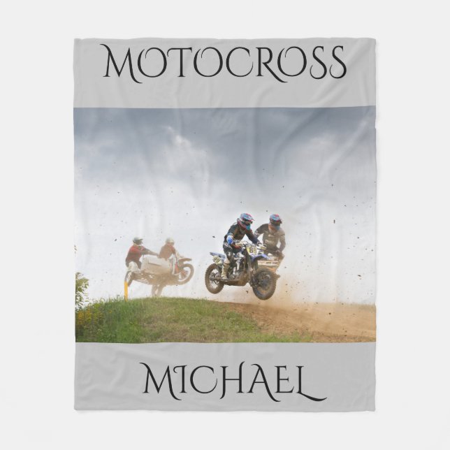 Motorcross fleece blanket with personalised name. (Front)