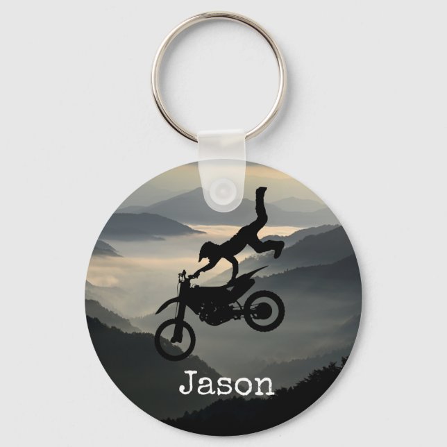 Motorcross Motorcycle Mountains Keychain Gift (Front)