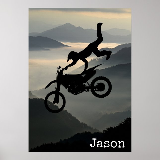 Motorcross Motorcycle Mountains Wall Poster (Front)