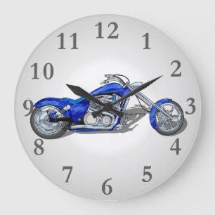 Motorcycle 1 - Blue Large Clock