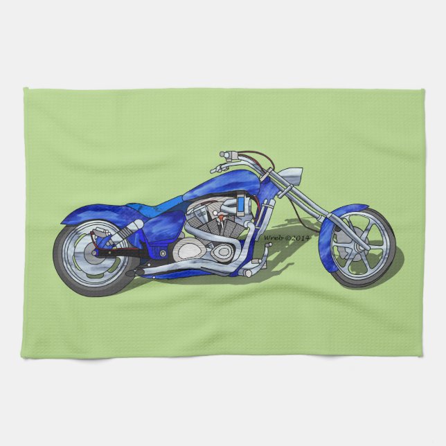 Motorcycle 1 - Blue Tea Towel (Horizontal)
