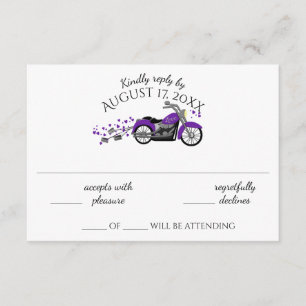 Motorcycle and Hearts Purple Wedding Response Card