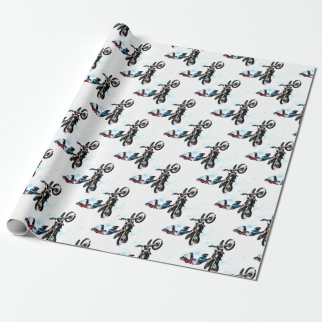 motorcycle biker acrobatic sport racing wrapping paper (Unrolled)