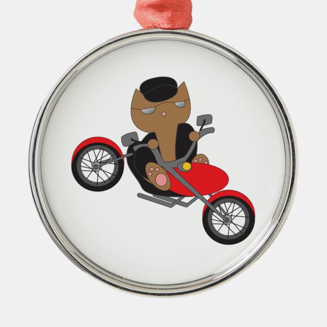 Motorcycle Biker Cat Metal Tree Decoration (Front)