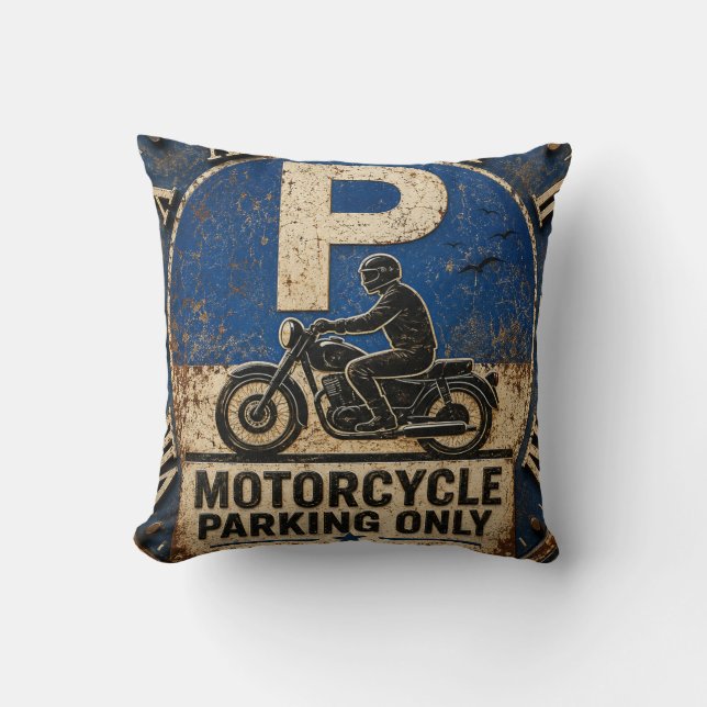 Motorcycle Biker Garage Decor Rustic Man Cave Wall Cushion (Front)