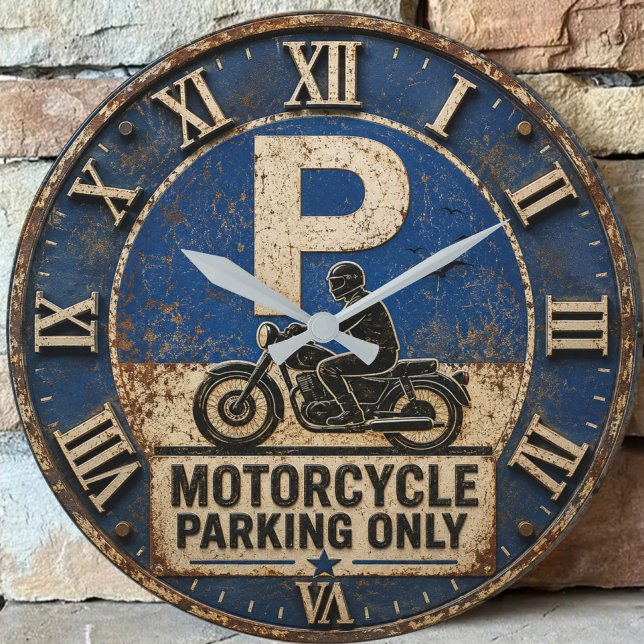 Motorcycle Biker Garage Decor Rustic Man Cave Wall Large Clock (Creator Uploaded)