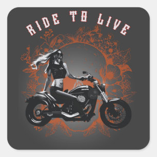 Motorcycle Biker Girl Ride to Life Square Sticker