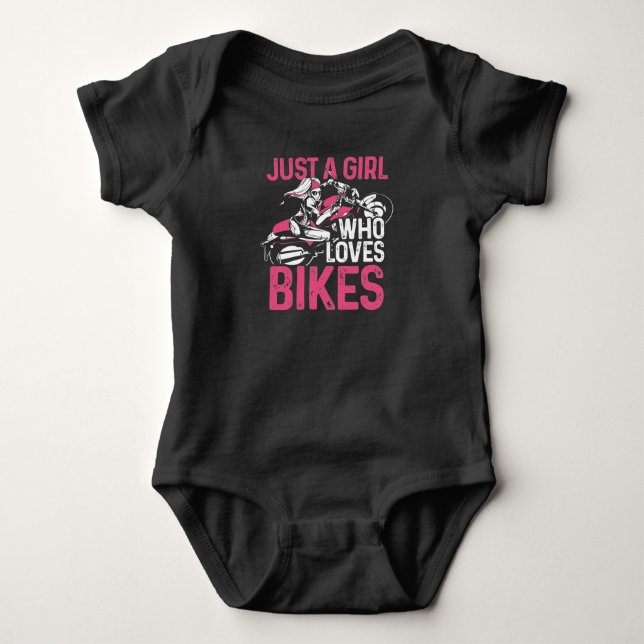 Motorcycle Biker Motorbike Rider Just A Girl Who Baby Bodysuit (Front)