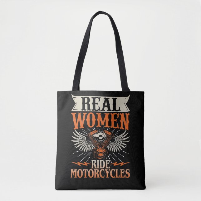 Motorcycle Biker Motorbike Rider Real Women Ride Tote Bag (Front)