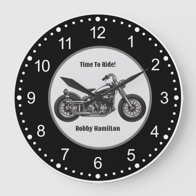 Motorcycle Biker Personalised Name & Saying Large Clock (Front)