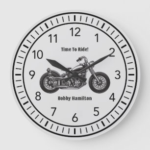 Motorcycle Biker Personalized Name & Saying Large Clock