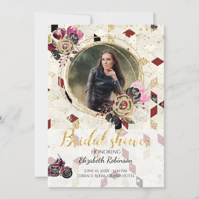 Motorcycle Biker Photo Bridal Shower Invitation (Front)
