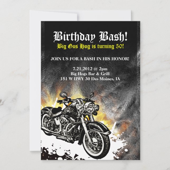 Motorcycle Biker Road Birthday Bash Invitation (Front)