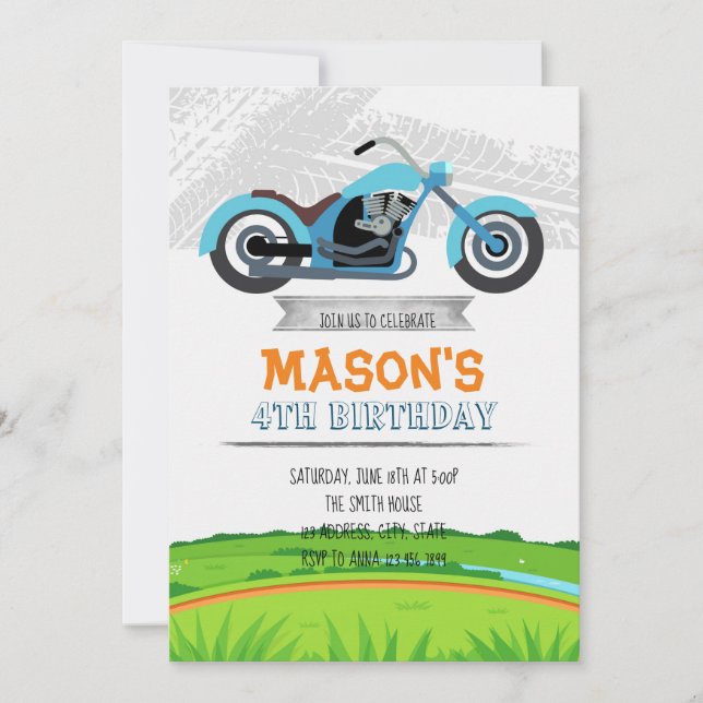 Motorcycle Birthday party invitation (Front)