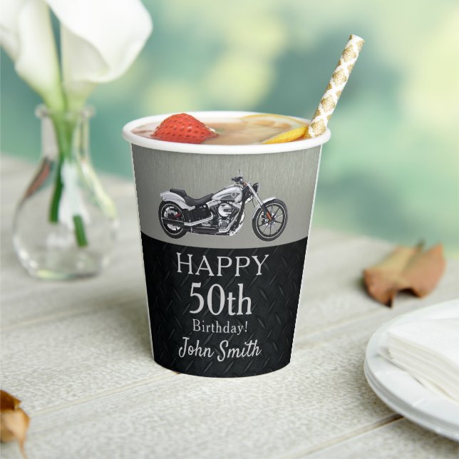 Motorcycle Birthday Party Men's 50th Cool Paper Cups (Insitu)