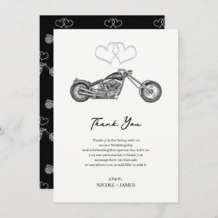 Motorcycle Black & Silver Hearts Biker Thank You Invitation