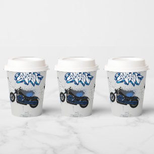 Motorcycle blue and gray Paper cup