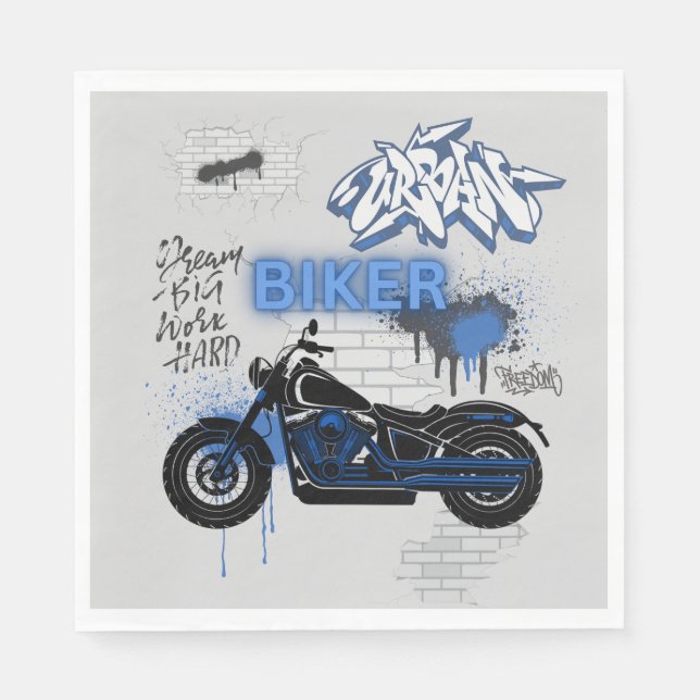 Motorcycle blue and grey Paper napkin (Front)
