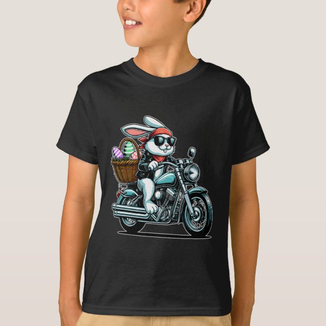 Motorcycle Bunny Easter Biker Eggs 1  T-Shirt (Front)