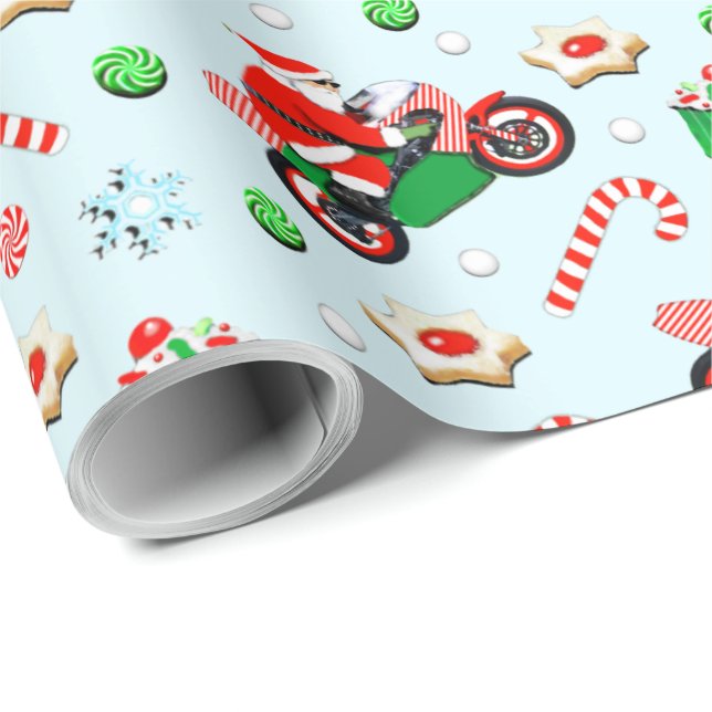 Motorcycle Christmas Gift Wrapping Paper (Roll Corner)