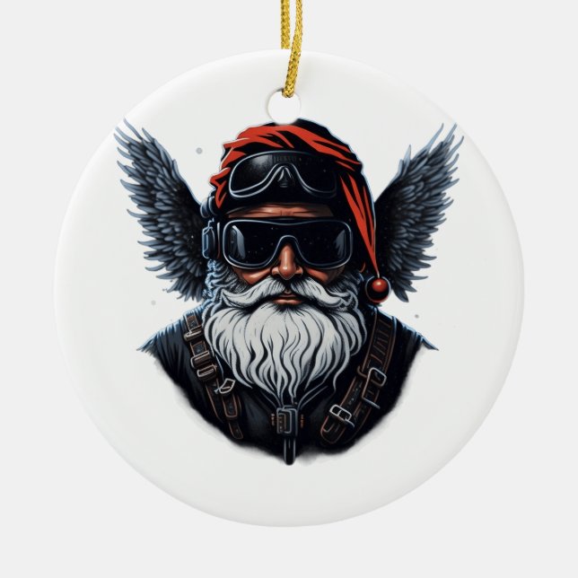 Motorcycle Cool Santa Ceramic Tree Decoration (Front)