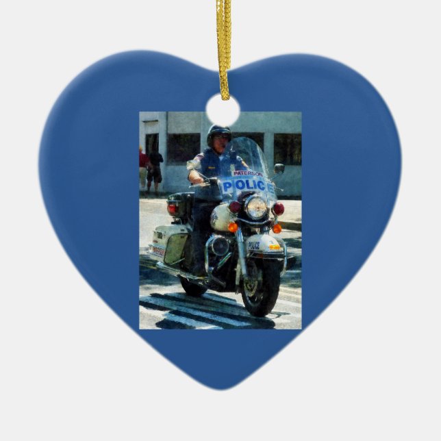 Motorcycle Cop Ceramic Tree Decoration (Front)