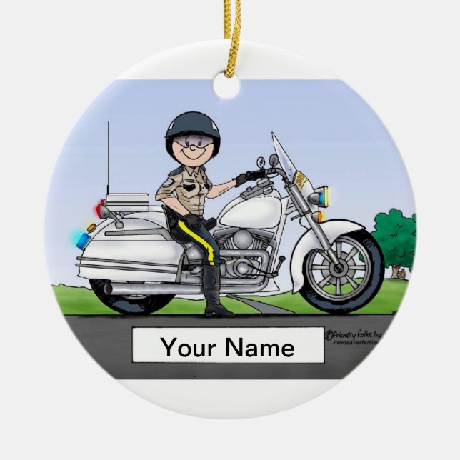 Motorcycle Cop - Female Ceramic Tree Decoration (Front)