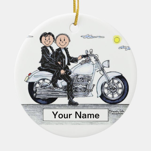 Motorcycle Couple Ceramic Tree Decoration (Front)