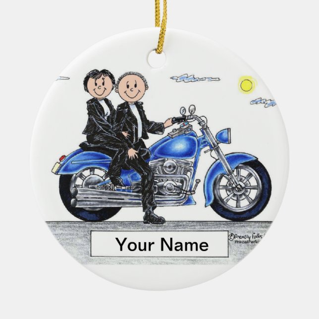 Motorcycle - Couple Ceramic Tree Decoration (Front)