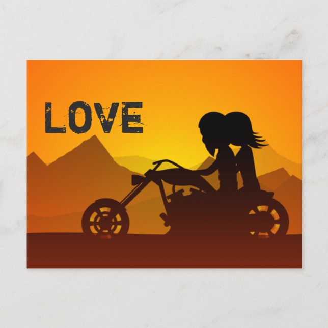 Motorcycle Couple LOVE Mountain Postcard (Front)