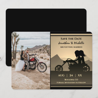 Motorcycle Couple Mountain Photo Wedding Save The Date