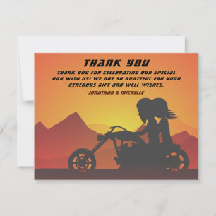 Motorcycle Couple Mountain Sunset/Sunrise Wedding Thank You Card