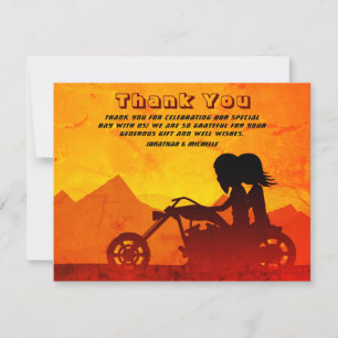 Motorcycle Couple Mountain Sunset Wedding Thank You Card