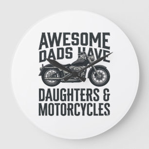 Motorcycle Dad Daughters Quote Vintage Vector Desi Large Clock