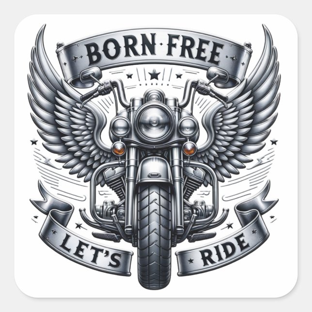 Motorcycle Design Featuring Wings and Slogans Square Sticker (Front)