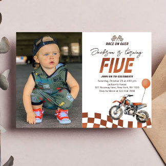 Motorcycle Dirt Bike 5th Birthday Photo Invitation